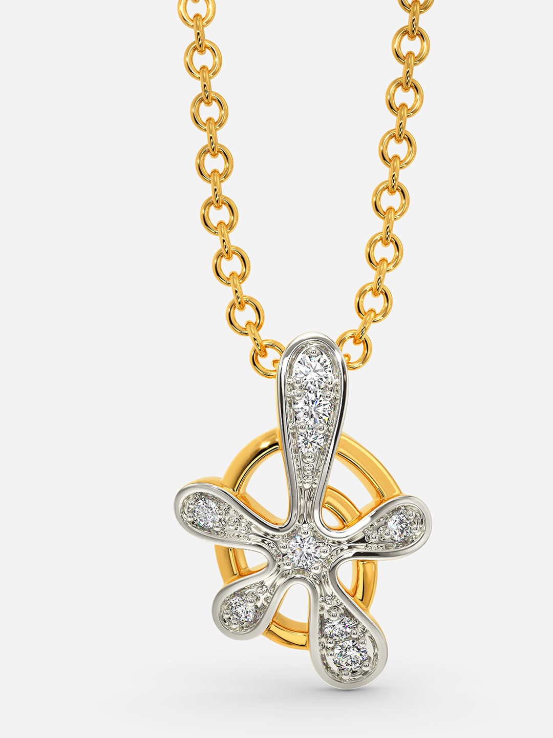 

MELORRA Print O Drop Diamond-Studded Rhodium-Plated 18KT Gold Pendant-1.26gm
