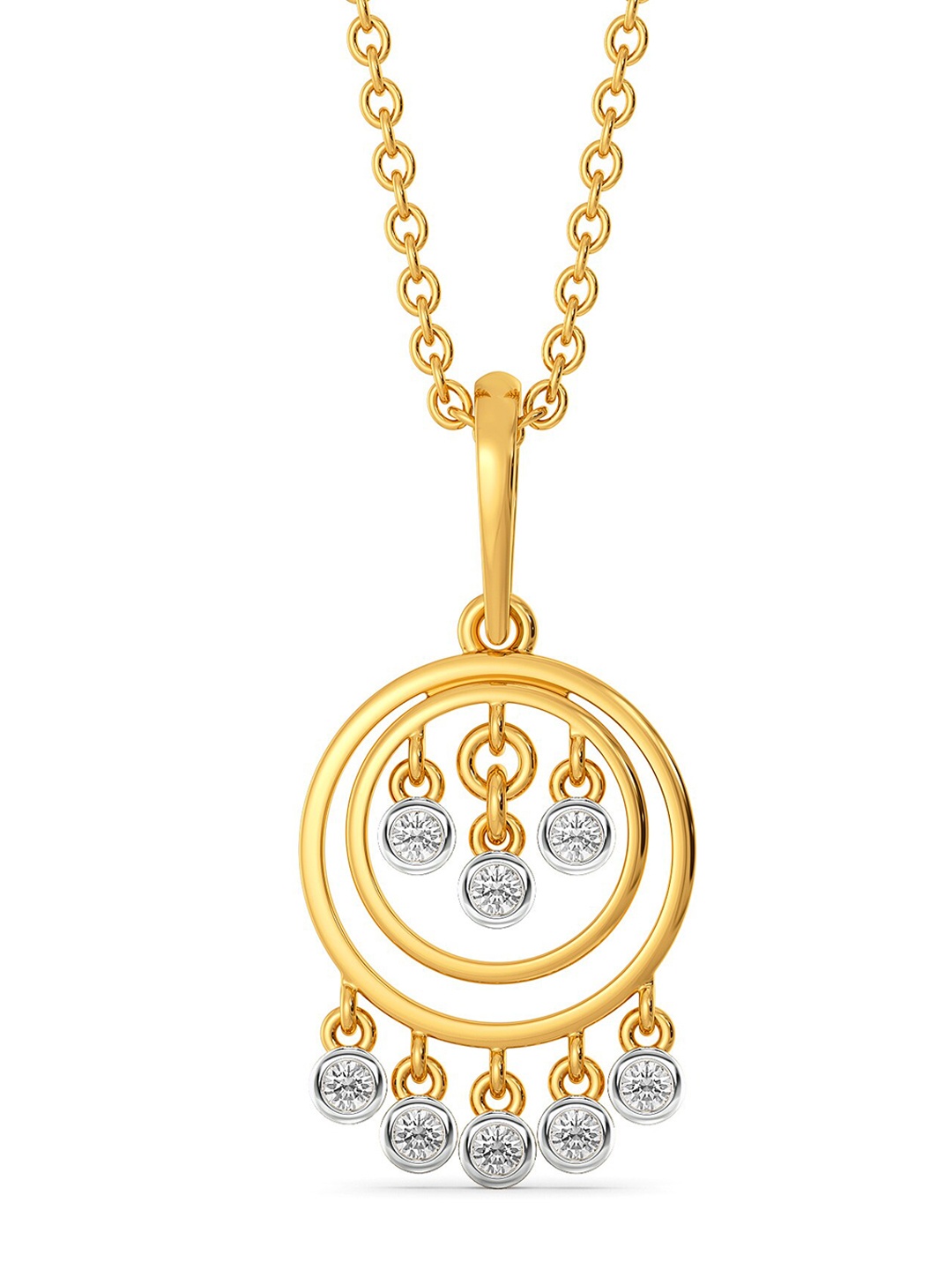 

MELORRA Breezy Flow Diamond-Studded Rhodium-Plated 18KT Gold Pendant-2.03gm