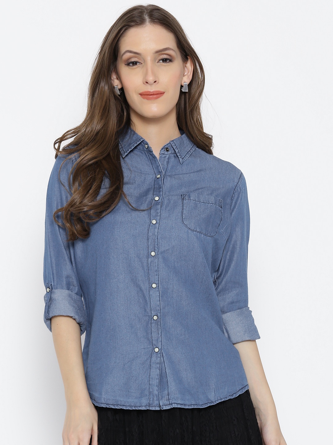 

Style Quotient Women Blue Regular Fit Solid Casual Shirt