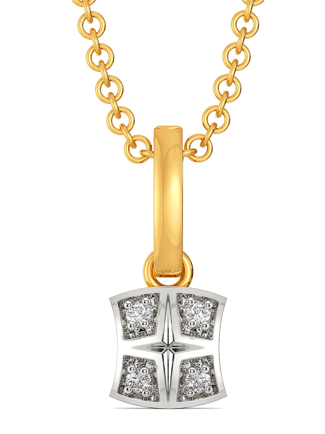 

MELORRA Plaids Up Beat Diamond-Studded Rhodium-Plated 18KT Gold Pendant-0.87gm