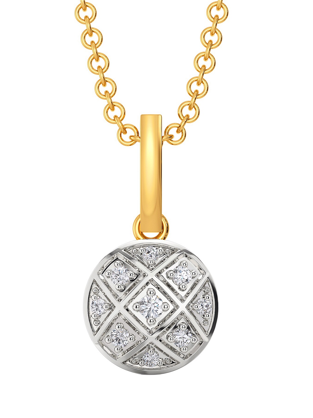 

MELORRA The Check Deck Rhodium-Plated 18KT Gold Diamond Studded Pendant-1.16gm