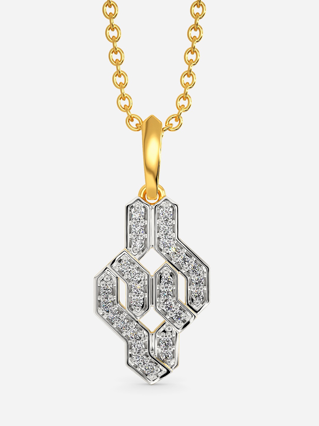 

MELORRA Curl with Purl Diamond-Studded Rhodium-Plated 18KT Gold Pendant-1.65gm