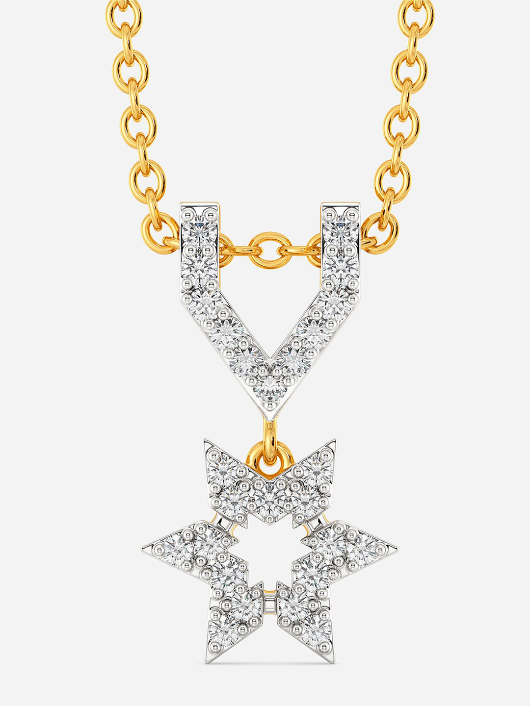 

MELORRA Loud N Logo Diamond-Studded Rhodium-Plated 18KT Gold Pendant-1.26gm