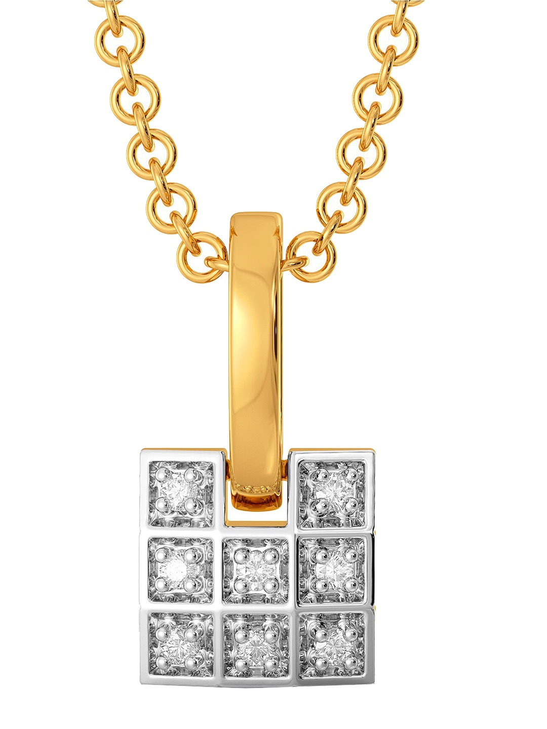 

MELORRA Wear N Square Diamond-Studded Rhodium-Plated 18KT Gold Pendant-1.04gm