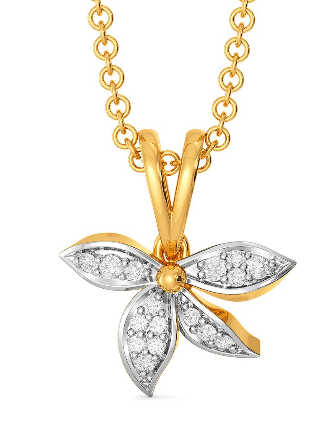 

MELORRA Half Blooms Rhodium-Plated 18KT Gold Diamond Pendant-1.15gm