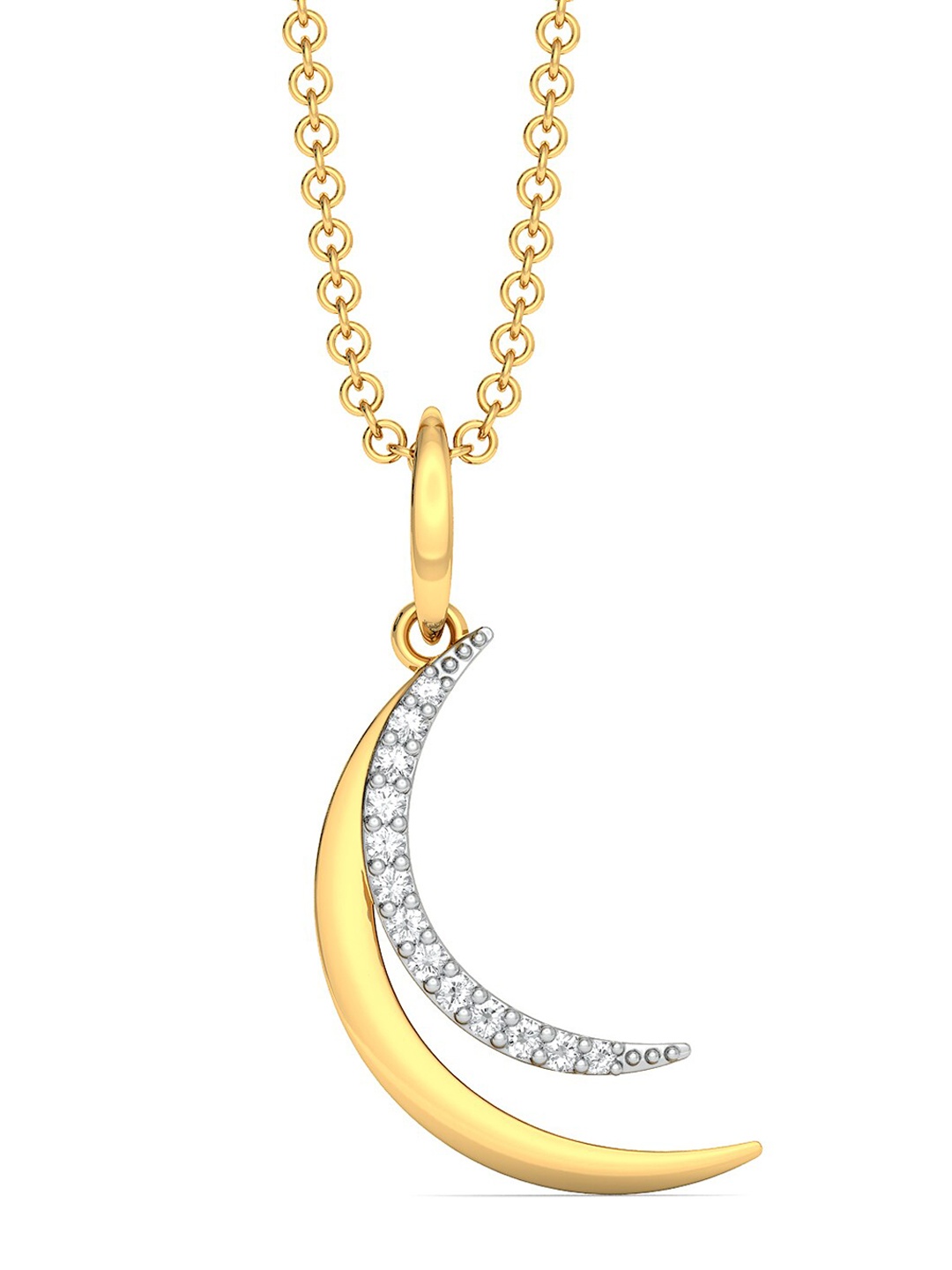 

MELORRA Crescent Clues Diamond-Studded 18KT Gold Pendant- 1.2.52 gm