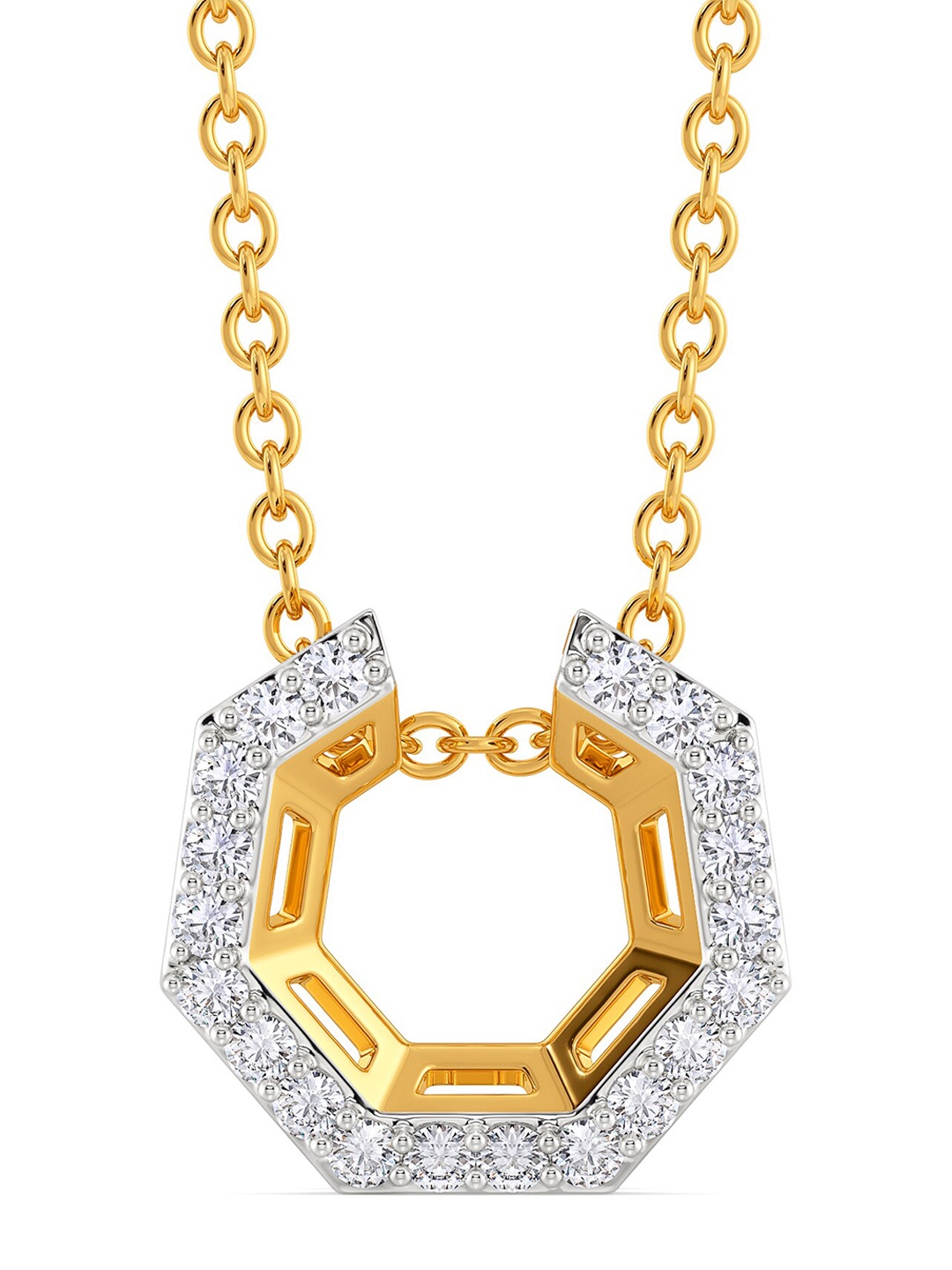 

MELORRA Mystic Symmetric Diamond-Studded Rhodium-Plated 18KT Gold Pendant- 1.81 gm