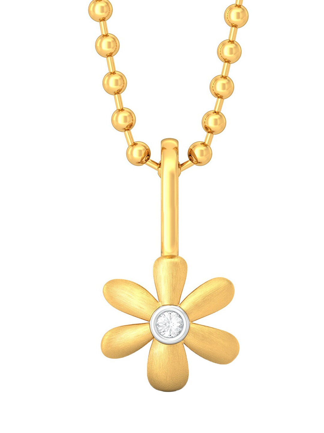 

MELORRA Floral Charm Diamond-Studded Rhodium-Plated 18KT Gold Pendant- 0.94 gm