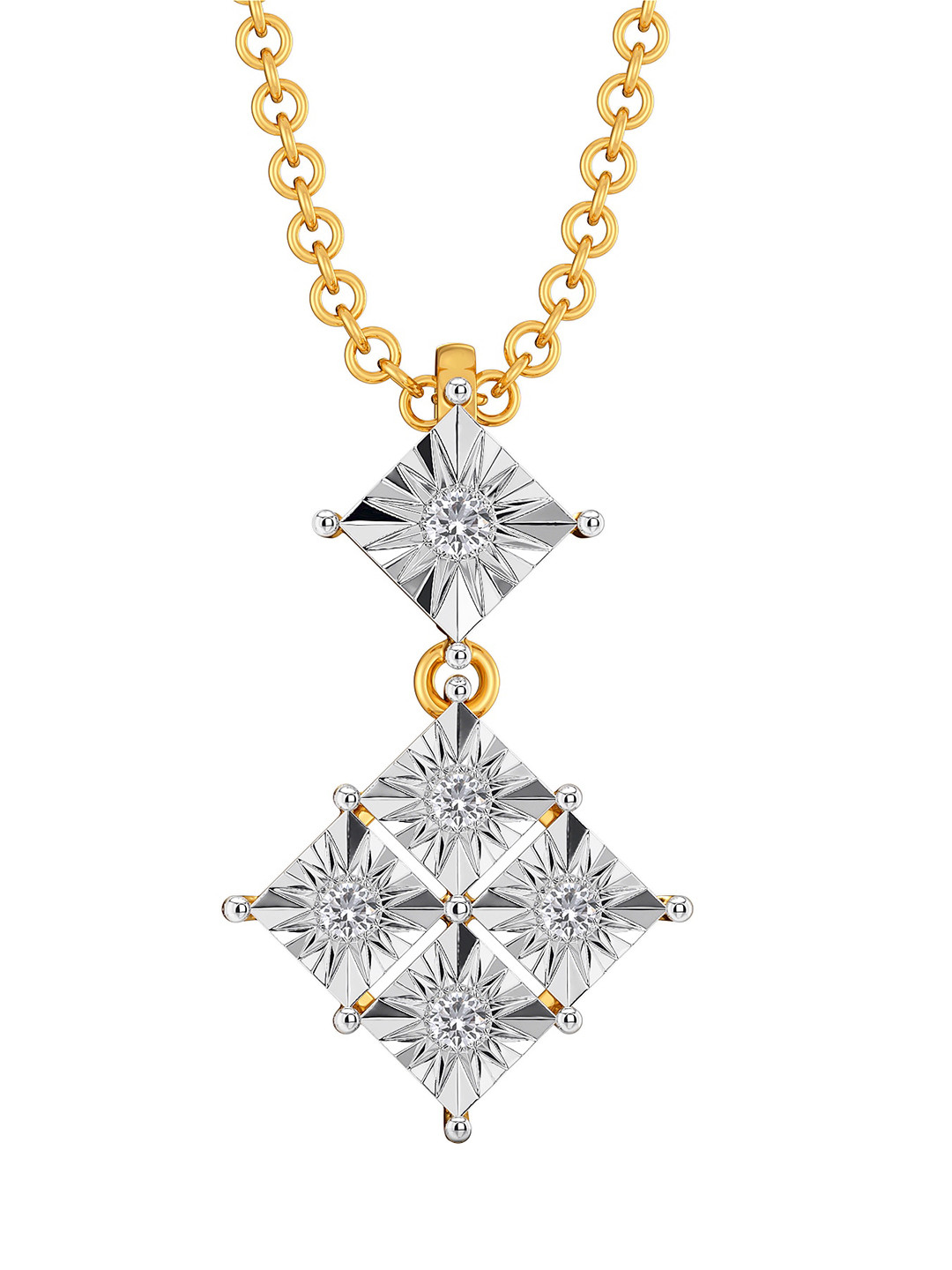 

MELORRA Rhomb N Razzle Rhodium-Plated 18KT Gold Diamond Studded Pendant-1.32gm