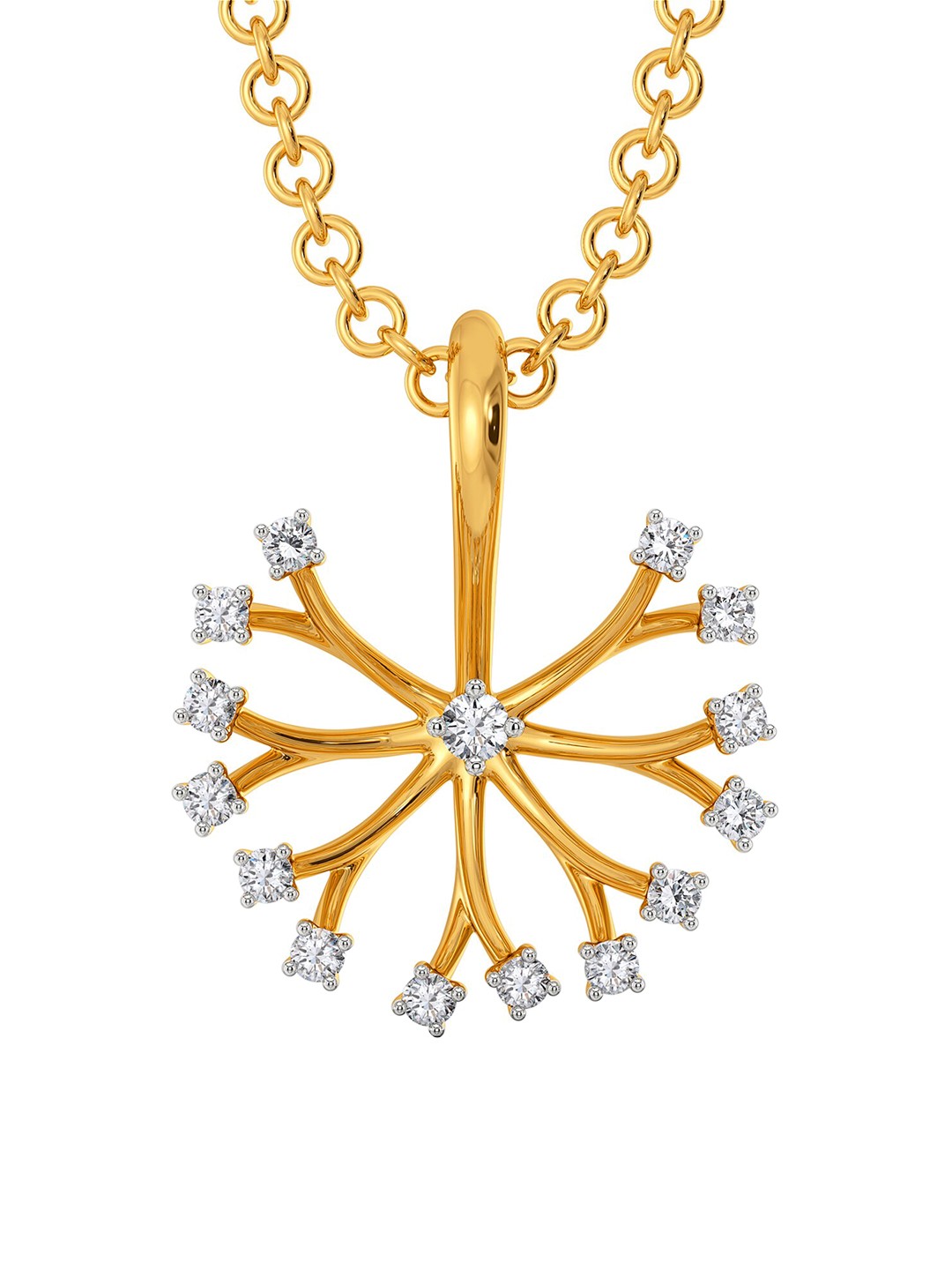 

MELORRA Dandelion Dates Diamond-Studded Rhodium-Plated 18KT Gold Pendant- 0.77 gm