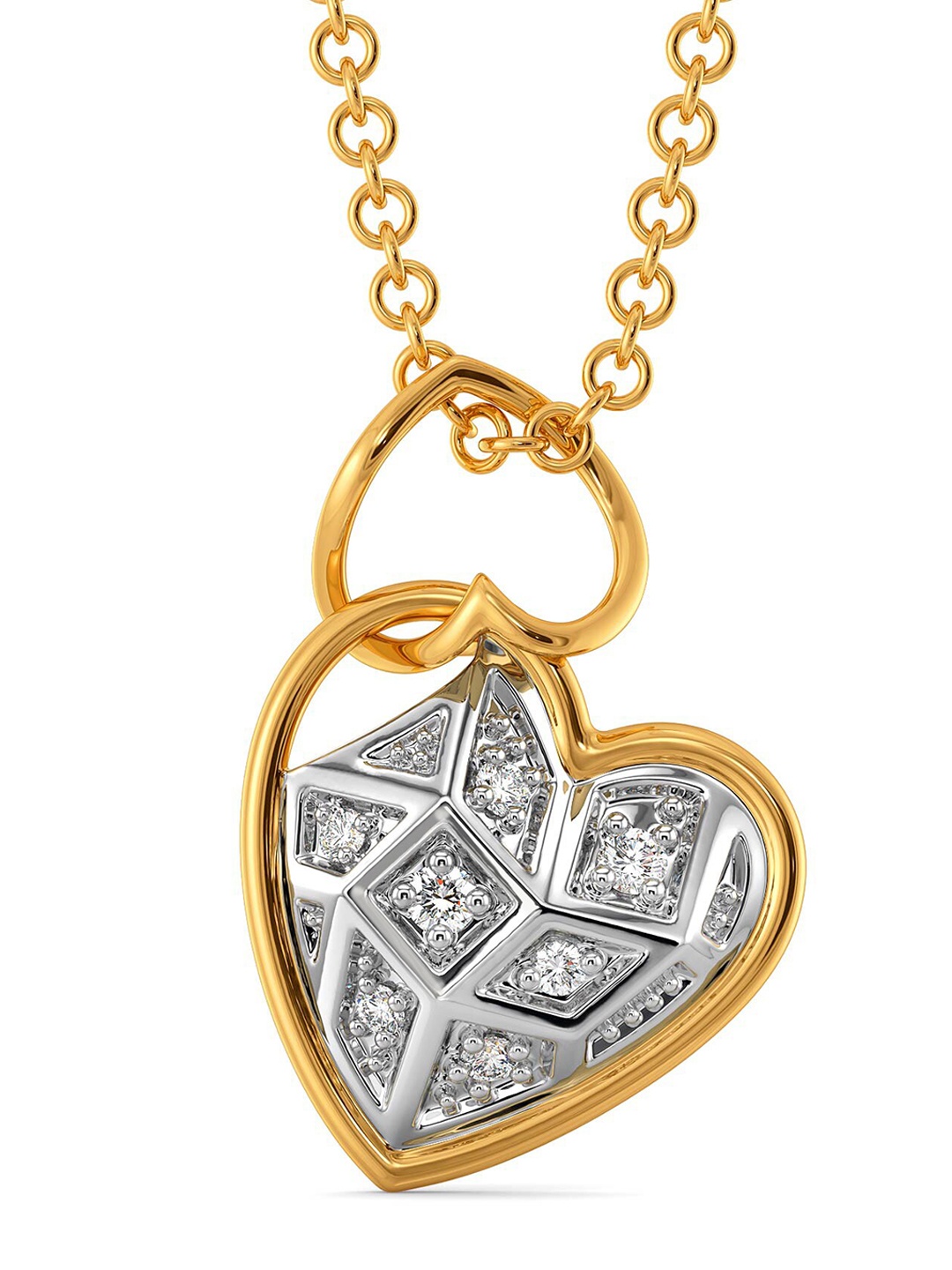 

MELORRA Tartan Heart Diamond-Studded 18KT Gold Pendant - 1.66gm