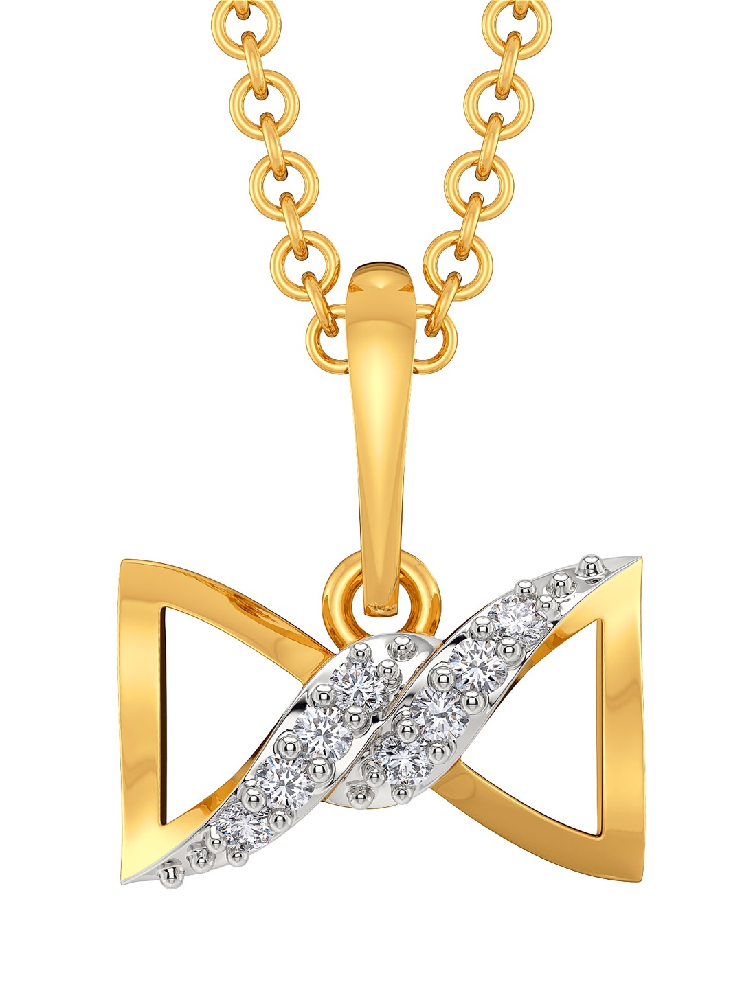

MELORRA Bound to Bow Diamond-Studded Rhodium-Plated 18KT Gold Pendant-1.05gm