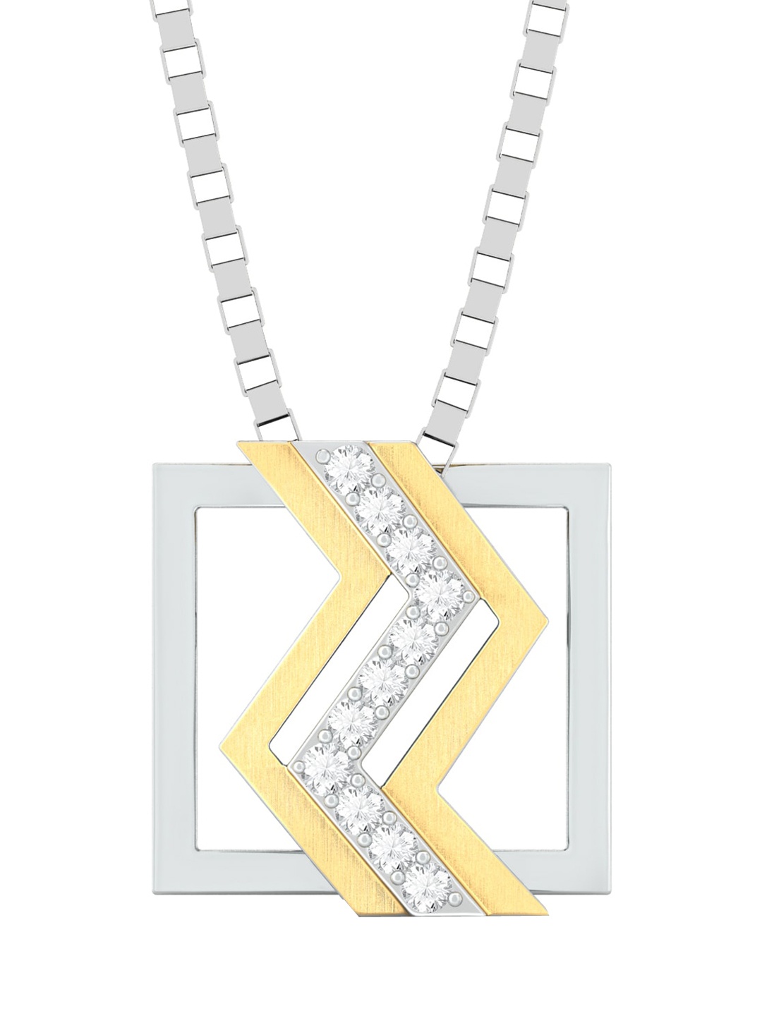

Melorra Tribal Chevrons Diamond-Studded 18KT White Gold Pendant-1.54gm, Silver
