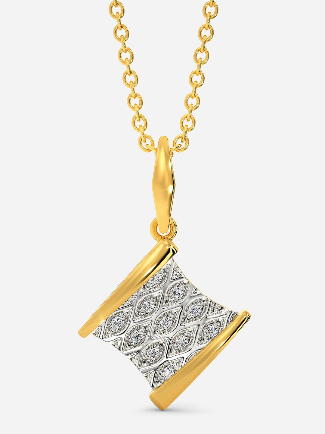 

MELORRA Twined Knits Diamond-Studded Rhodium-Plated 18KT Gold Pendant- 2.15 gm