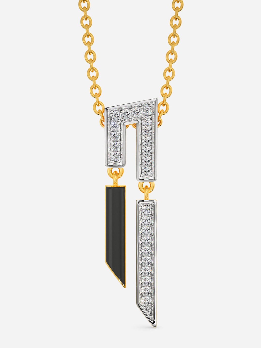 

MELORRA Slay in Stripe Diamond-Studded Rhodium-Plated 18KT Gold Pendant-2.3gm