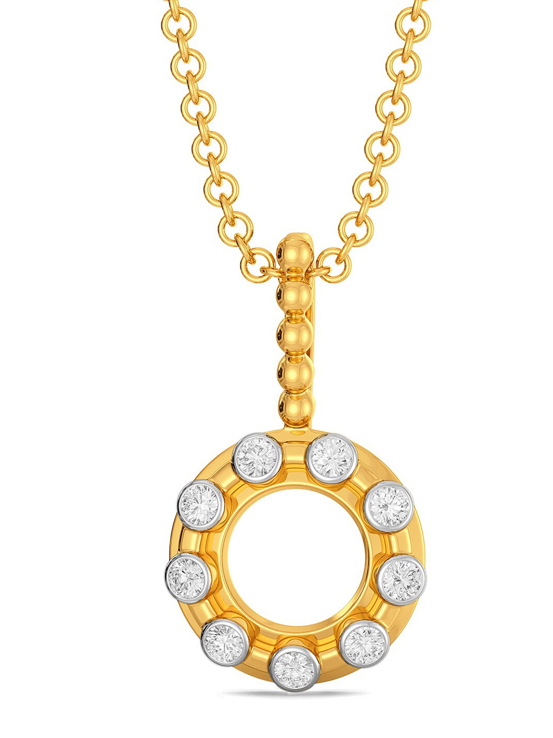 

MELORRA Hoop Loops Diamond-Studded Rhodium-Plated 18KT Gold Pendant- 1.45 gm