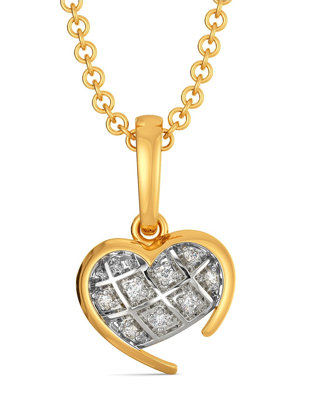 

MELORRA Checkered Love Diamond-Studded Rhodium-Plated 18KT Gold Pendant-1.38gm