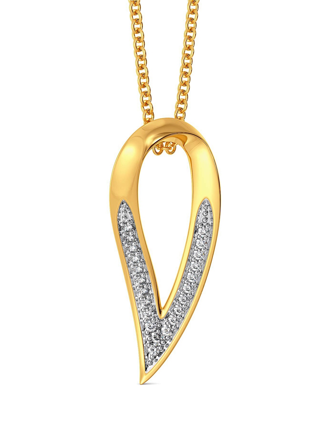 

MELORRA Patina Paisley Diamond-Studded Rhodium-Plated 18KT Gold Pendant-1.97gm