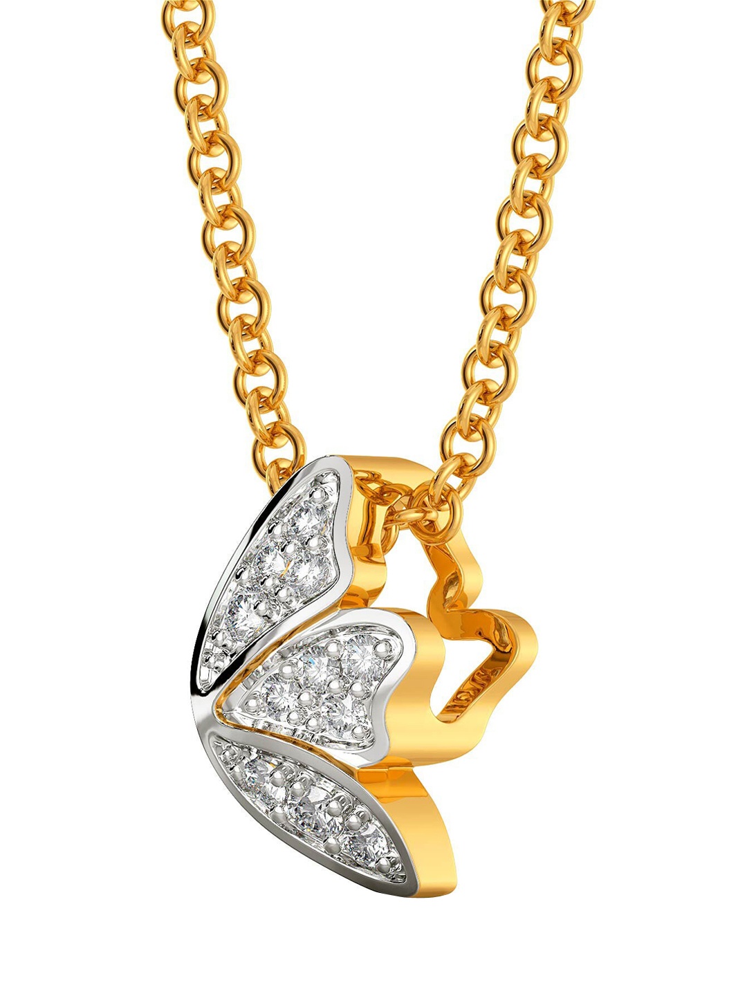 

MELORRA Basic Blooms Diamond-Studded Rhodium-Plated 18KT Gold Pendant-0.74gm