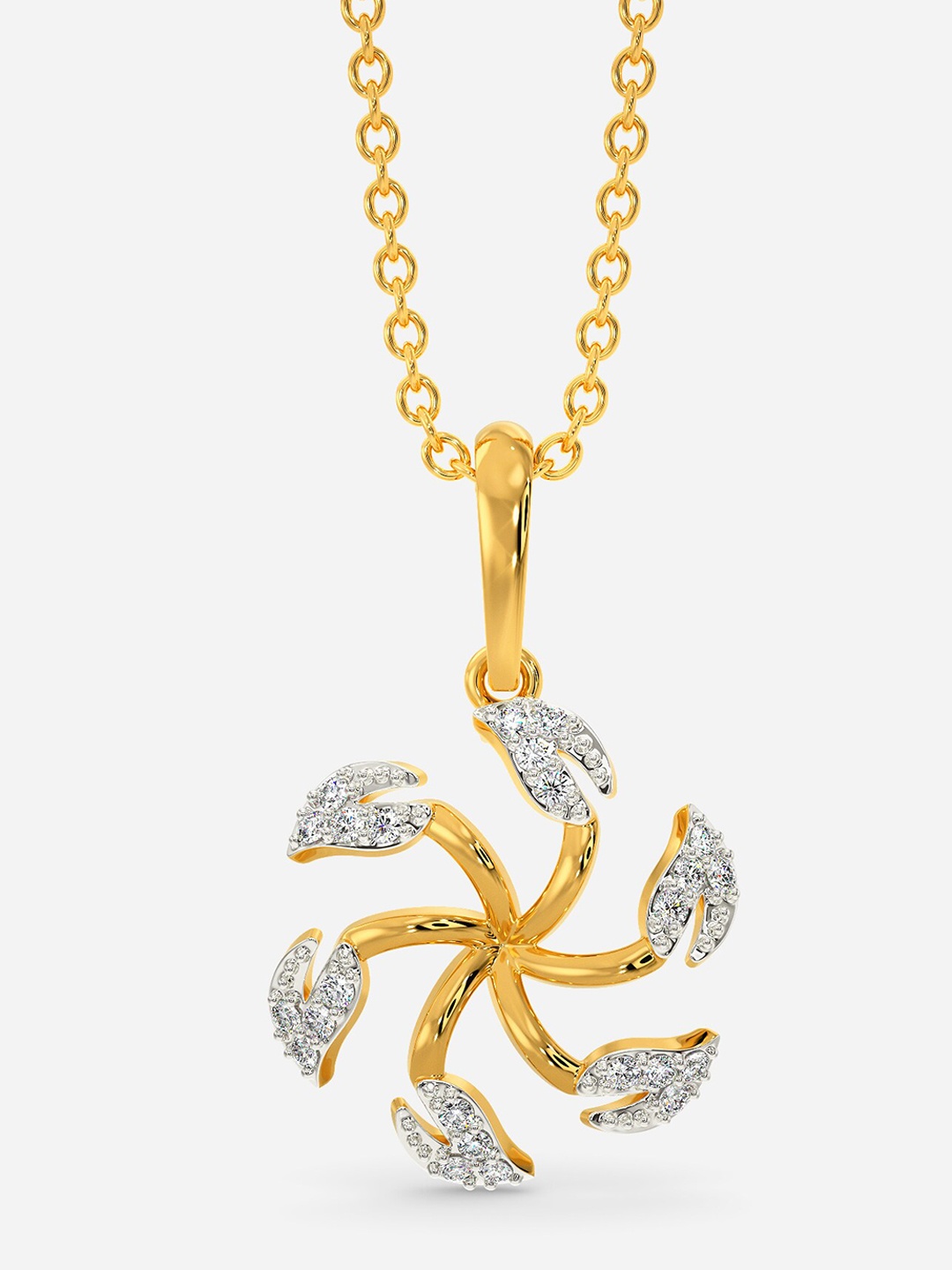

MELORRA Halo Leaves Diamond-Studded Rhodium-Plated 18KT Gold Pendant-1.3gm
