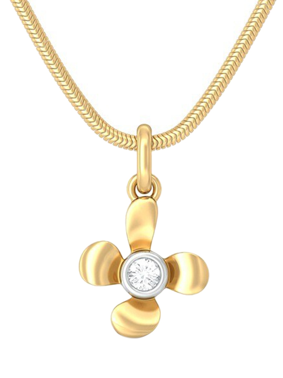 

MELORRA Sweet Floral Diamond-Studded Rhodium-Plated 18KT Gold Pendant-0.95gm