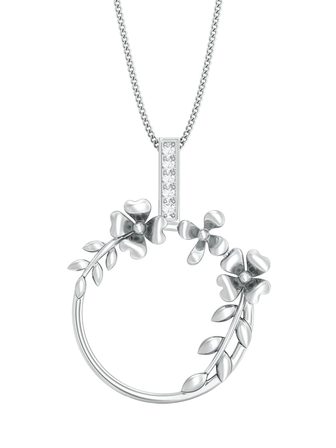 

MELORRA Floral Spray Diamond-Studded 18KT White Gold Pendant - 4.53gm, Silver
