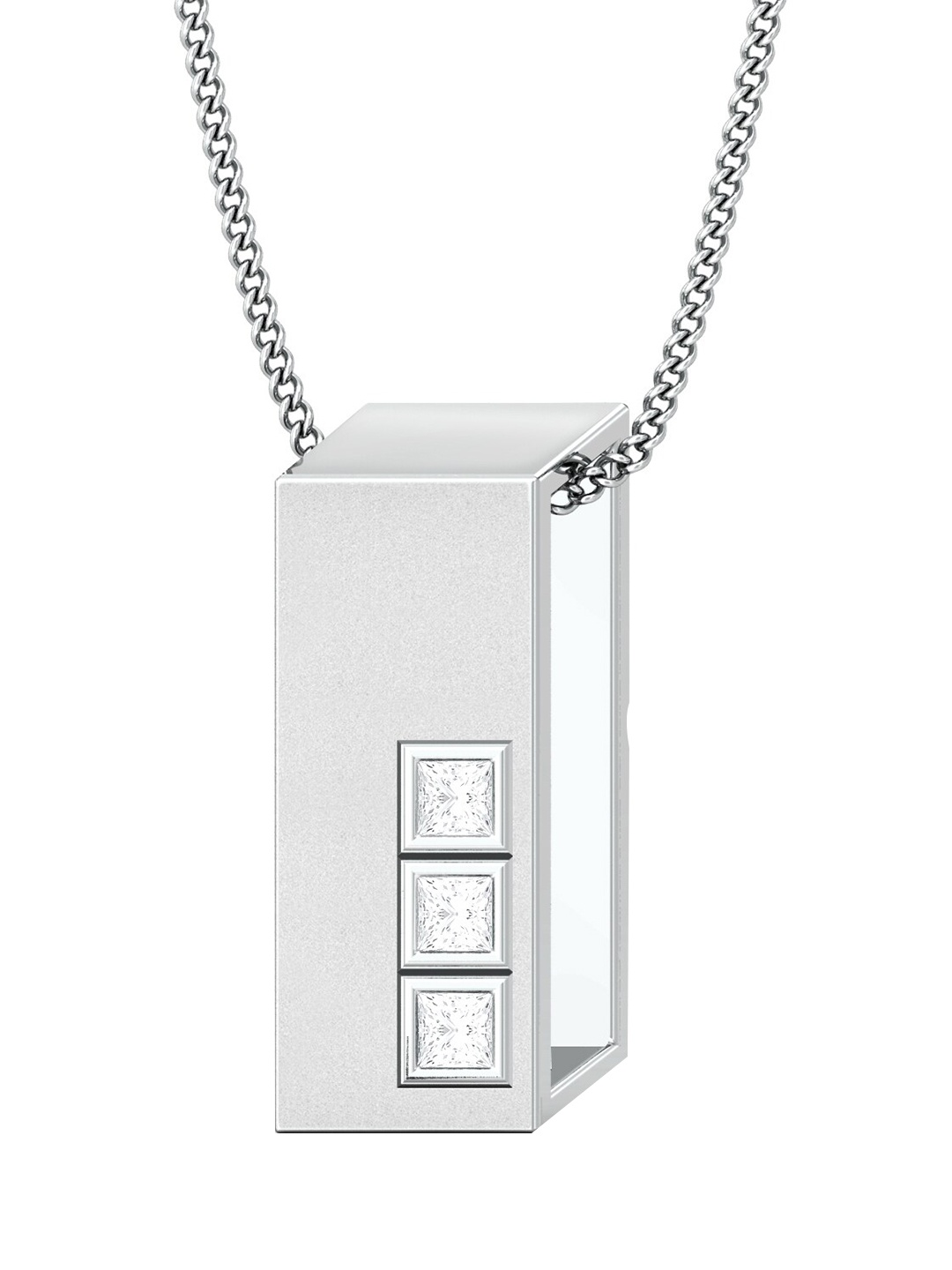 

MELORRA Cubicle command Rhodium-Plated 18KT White Gold Diamond Pendant-3.68gm, Silver