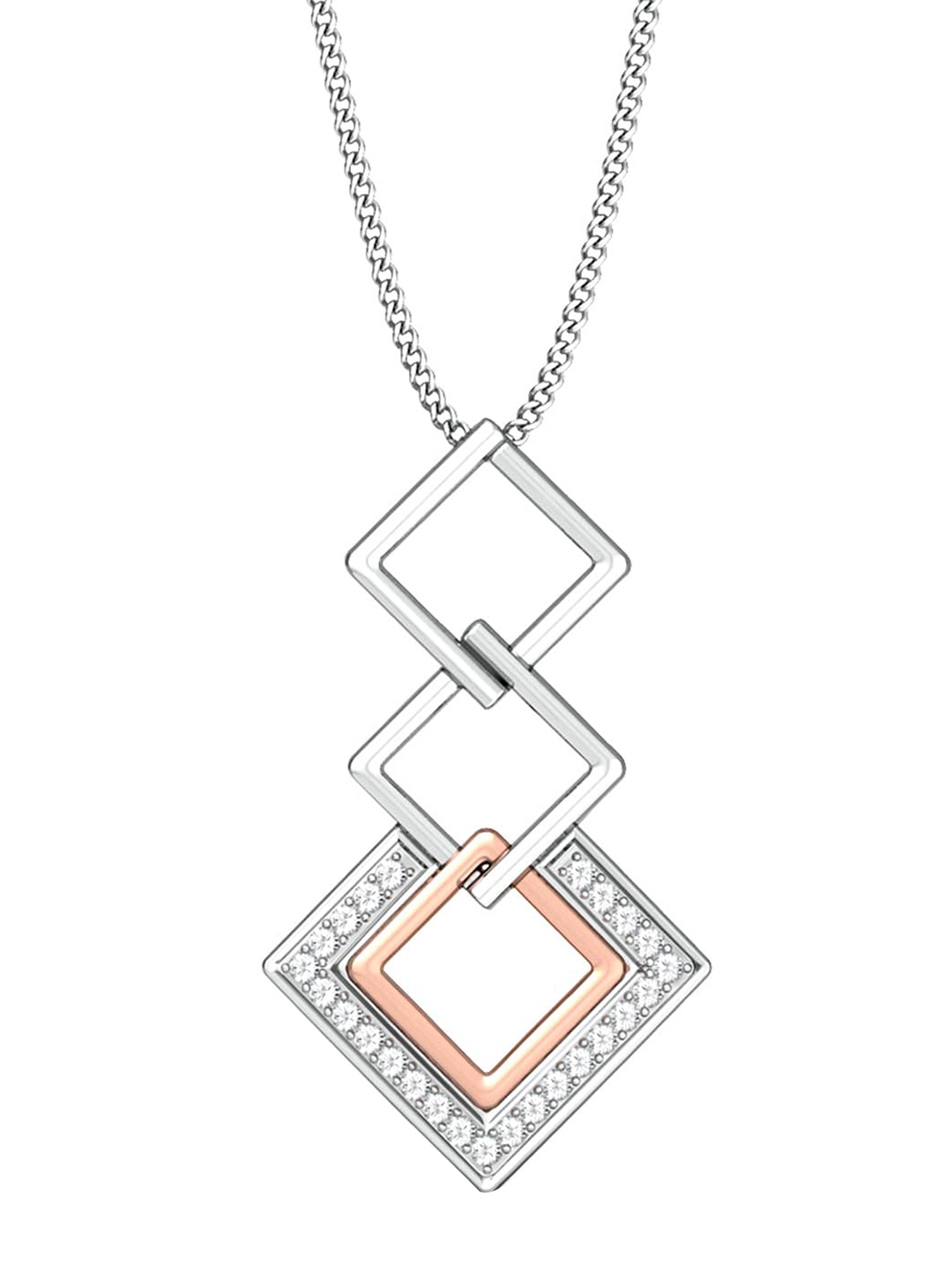 

MELORRA Square Interlock Diamond-Studded 18KT Gold Pendant - 3.02gm, Silver