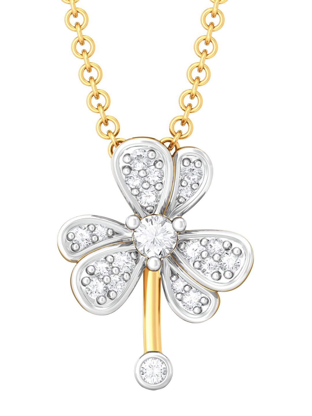 

MELORRA Treble Corsage Rhodium-Plated 18KT Gold Diamond Studded Pendant-1.6gm