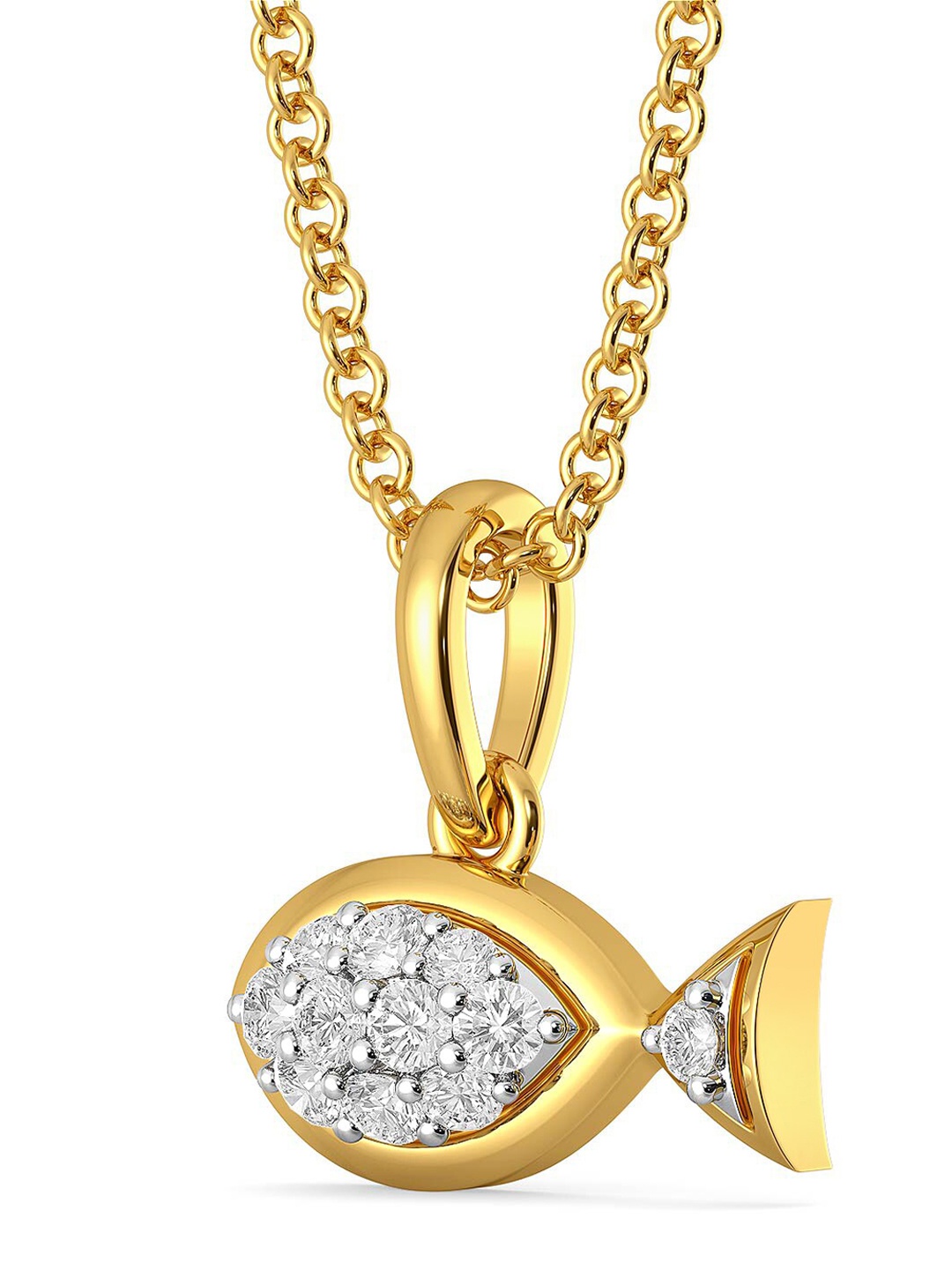 

MELORRA Fishy Fab Rhodium-Plated 18KT Gold Diamond-Studded Pendant - 1.39 gm