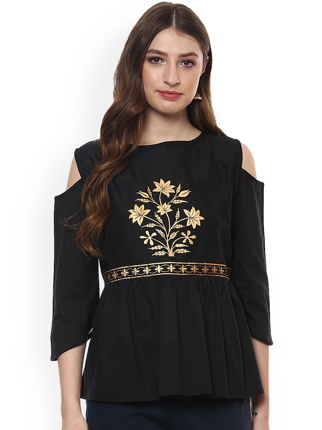 

Bhama Couture Women Black Printed Pure Cotton Top