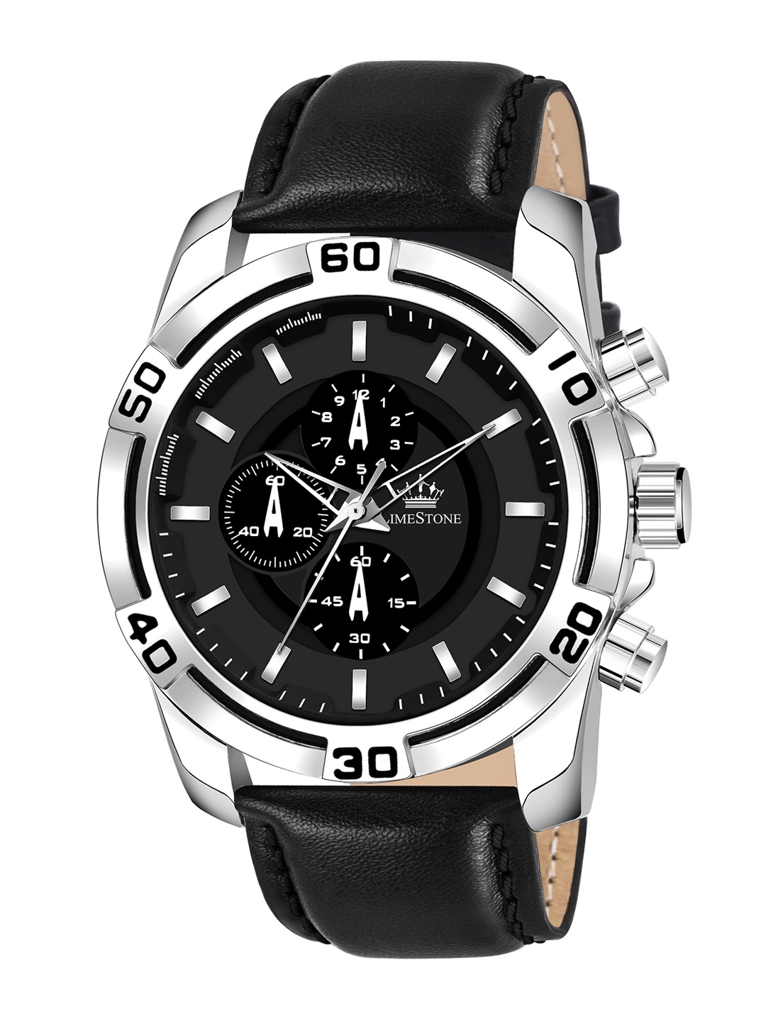 

LIMESTONE Men Brass Dial Leather Straps Analogue Watch LUXE111, Black