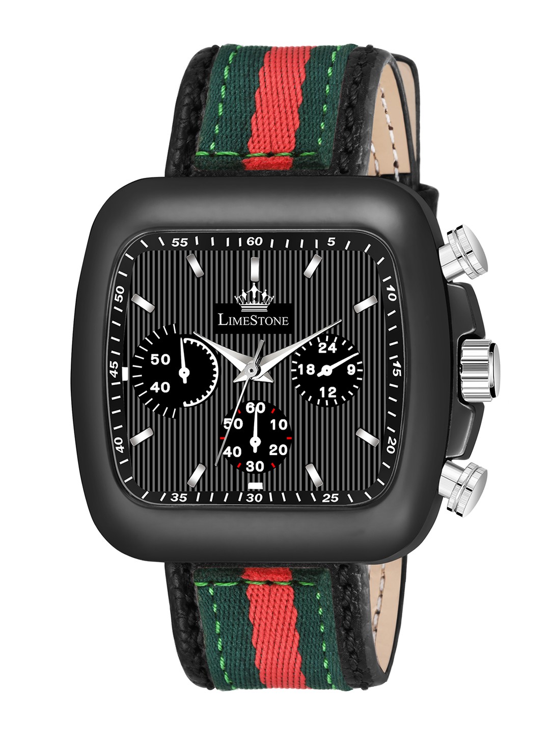 

LIMESTONE Men Brass Dial Leather Straps Analogue Watch LUXE131, Black