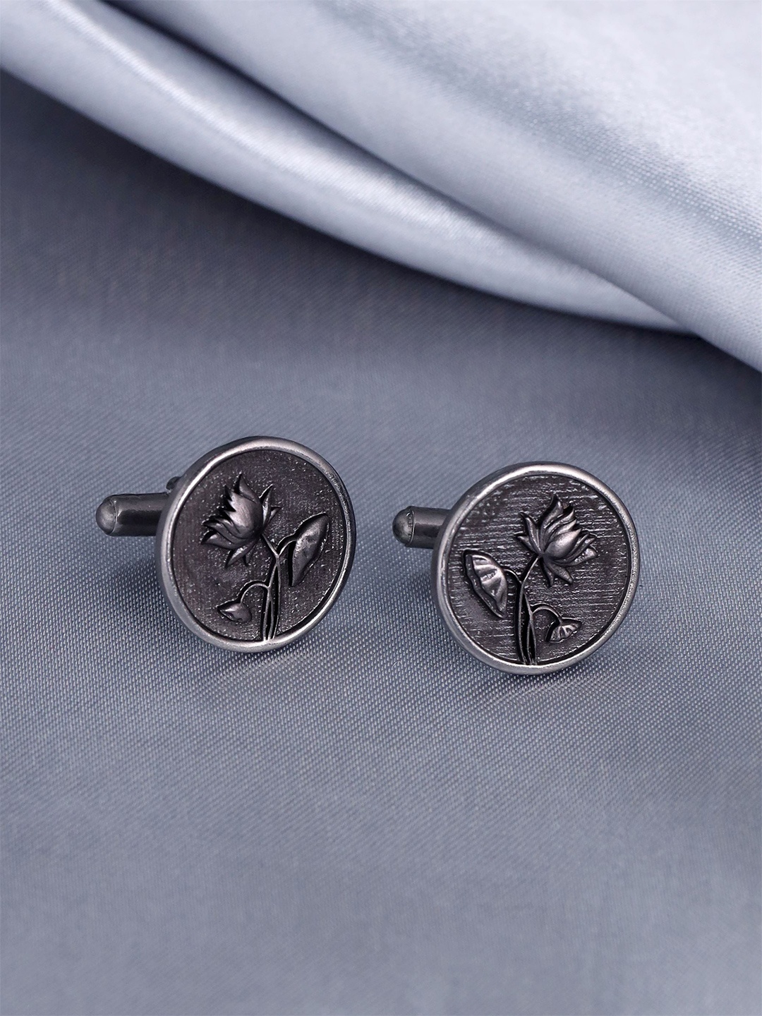 

COSA NOSTRAA Men Round Melange Lotus Magic Cufflinks, Grey melange