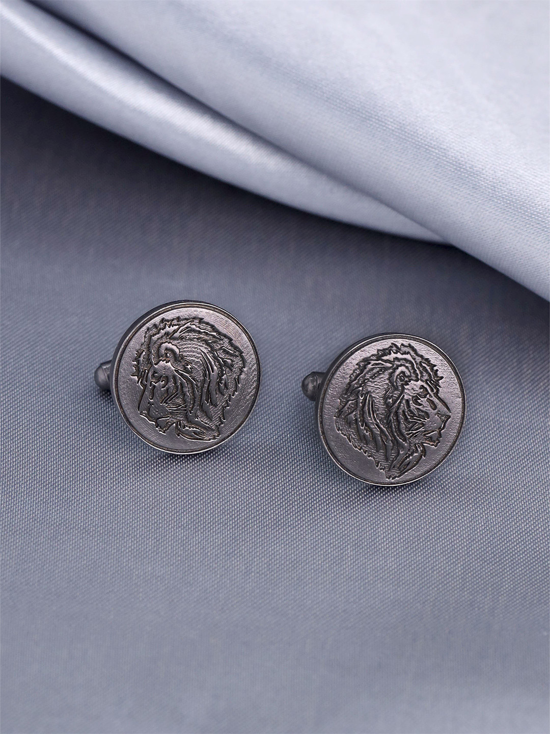 

COSA NOSTRAA Men Round Melange Lion's Mane Cufflinks, Grey melange