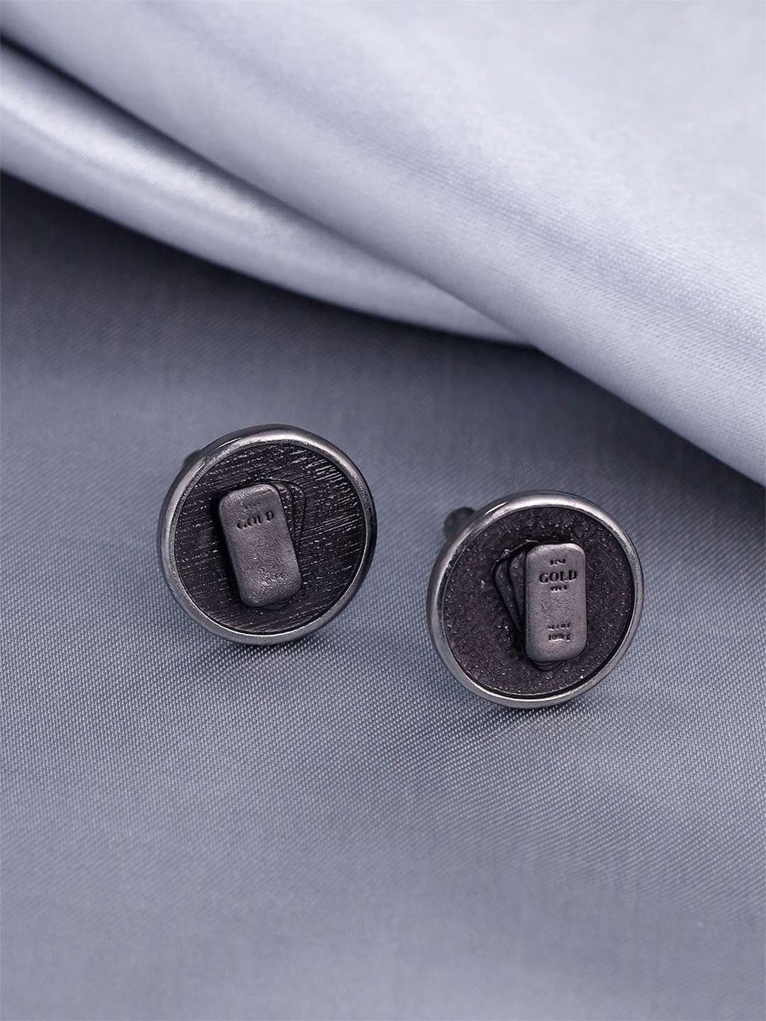 

COSA NOSTRAA Men Round Gold Biscuit Cufflinks, Grey melange