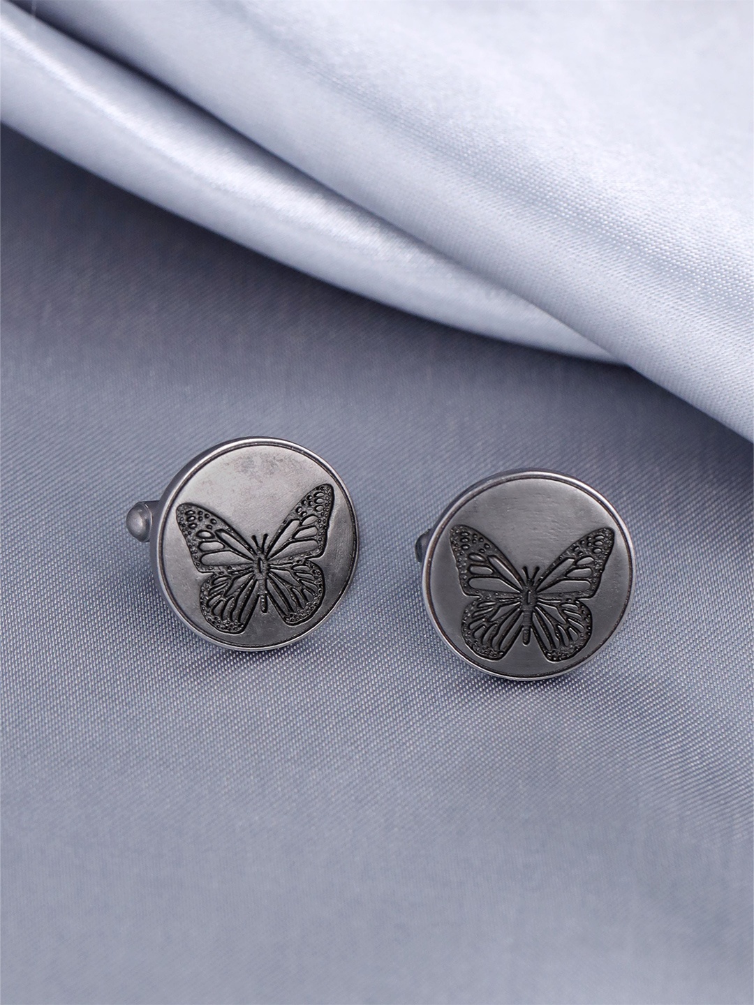

COSA NOSTRAA Men Round Dainty Butterfly Cufflinks, Grey melange