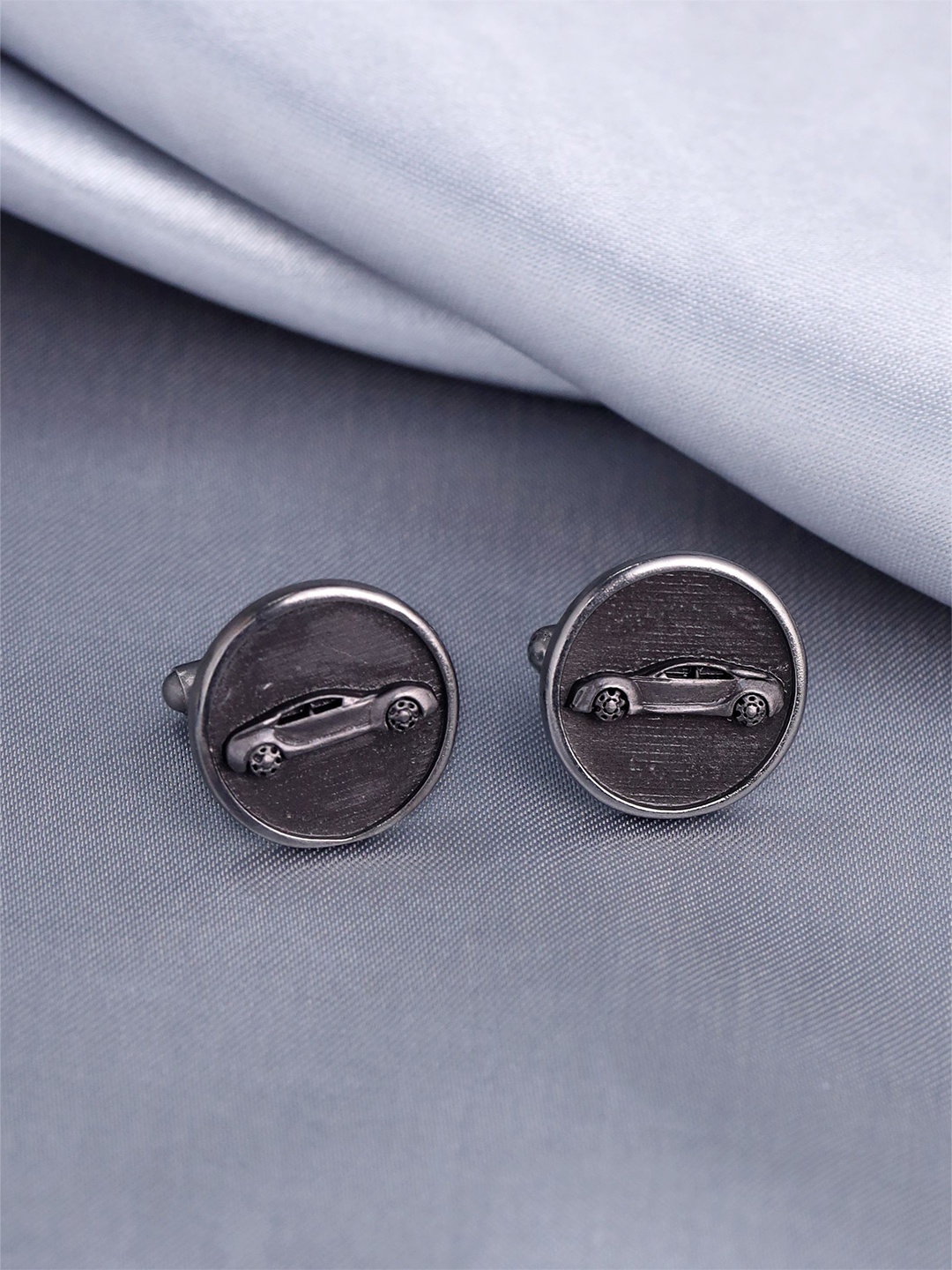

COSA NOSTRAA Men Round Car Power Cufflinks, Grey melange
