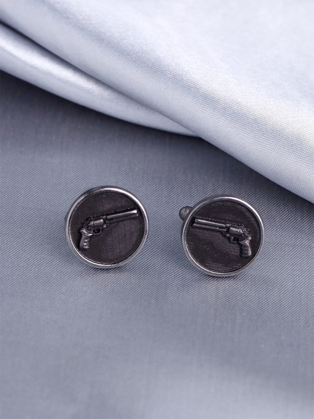 

COSA NOSTRAA Engraved Round Shaped Power Gun Cufflinks, Grey melange