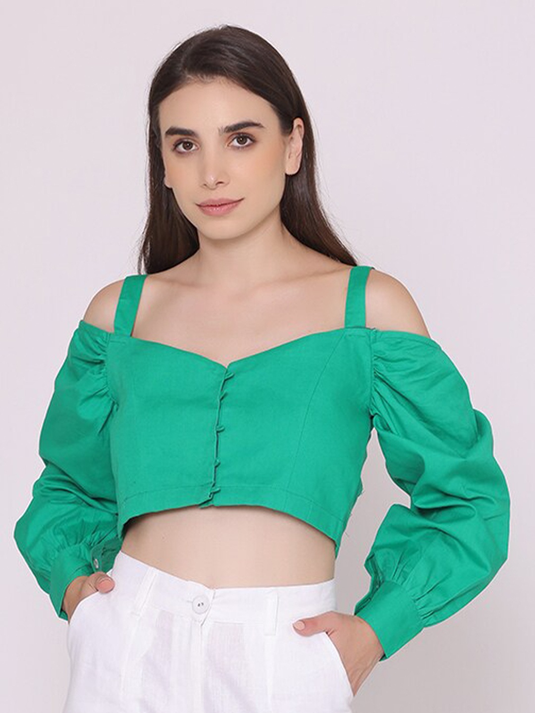 

CUFFS N LASHES Shoulder Straps Crop Top, Green