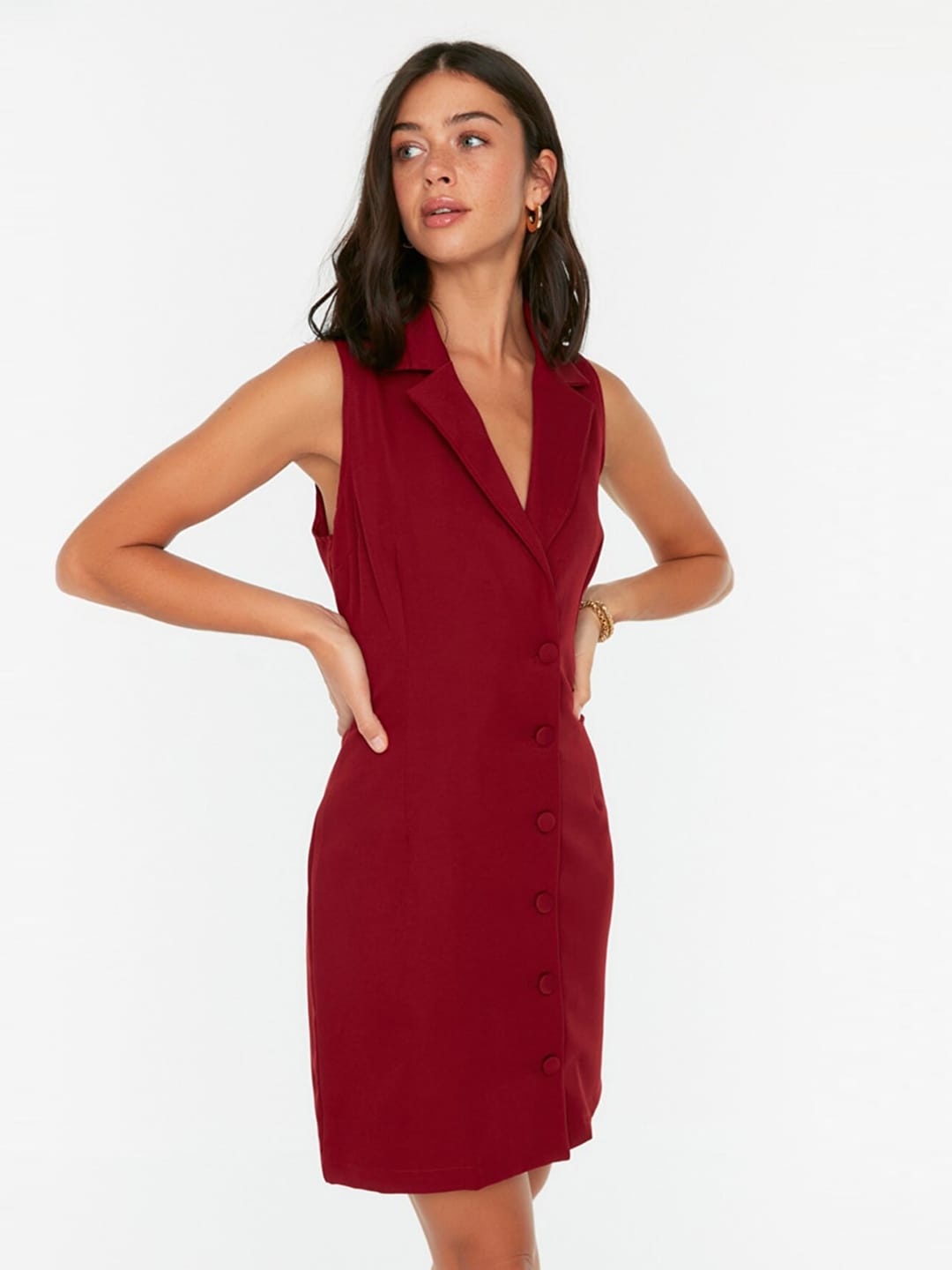 

Trendyol Sleeveless Shirt Mini Dress, Maroon