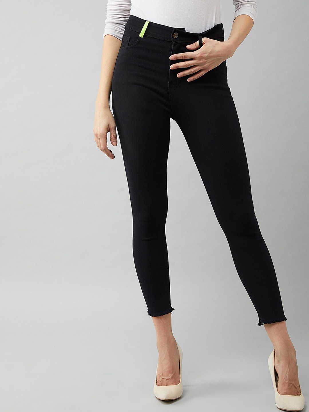 

Miss Chase Women Skinny Fit High-Rise Stretchable Jeans, Black