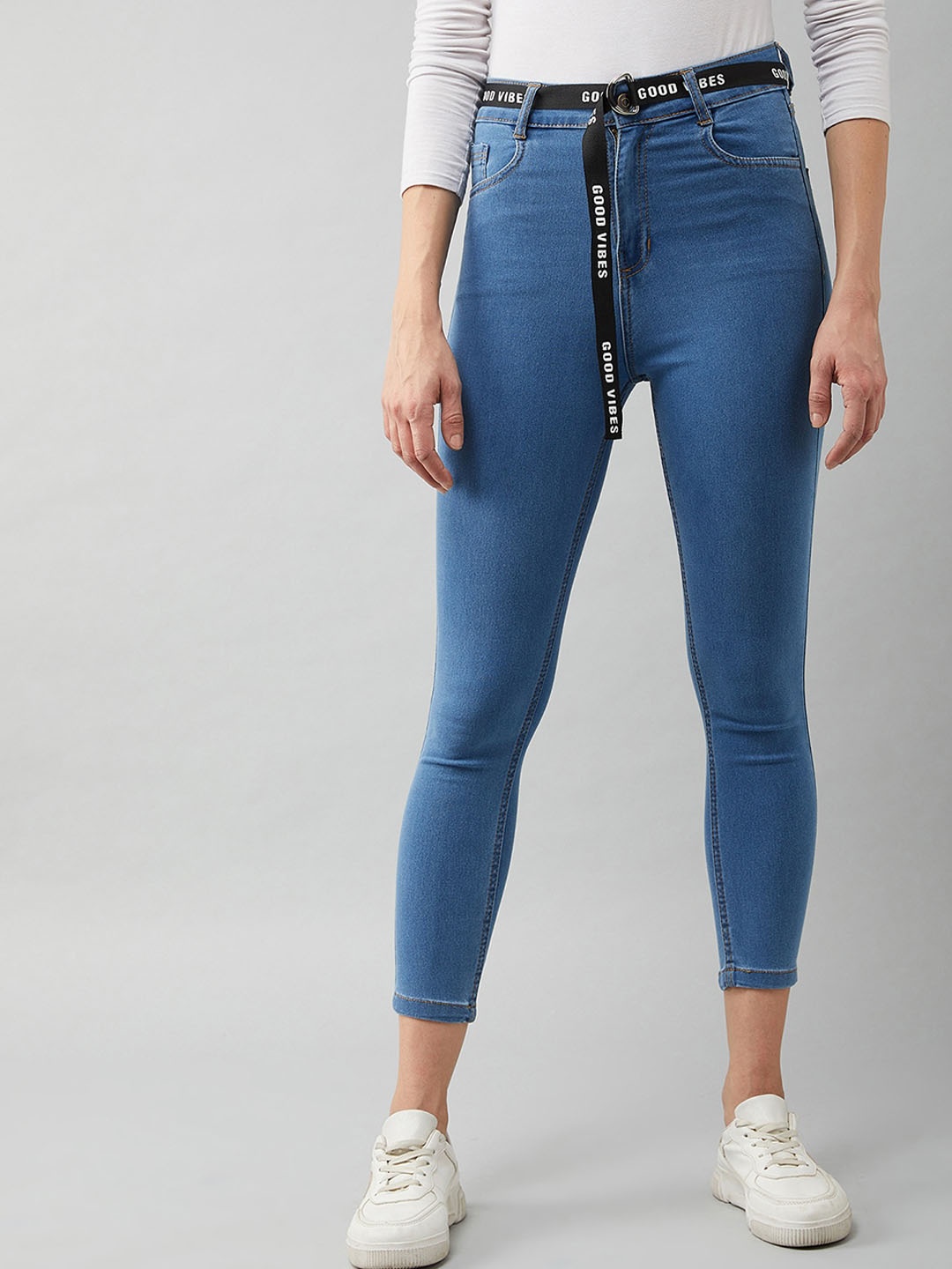 

Miss Chase Women Skinny Fit High-Rise Light Fade Stretchable Jeans, Blue