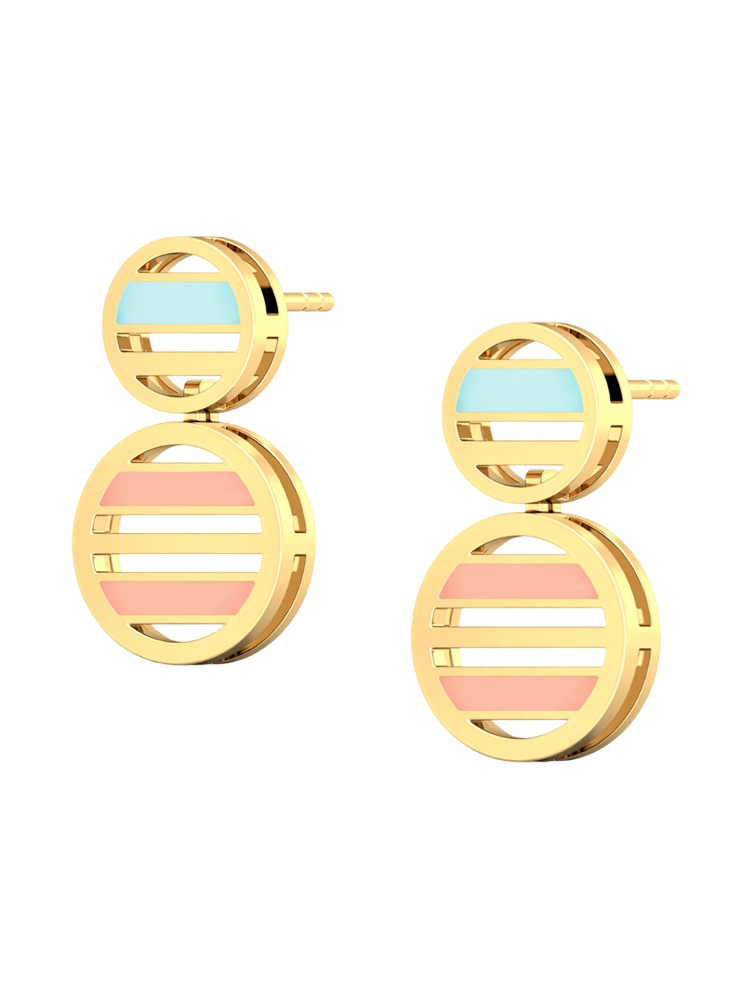 

MELORRA Striped Halo 18KT Gold Drop Earrings-5.96gm