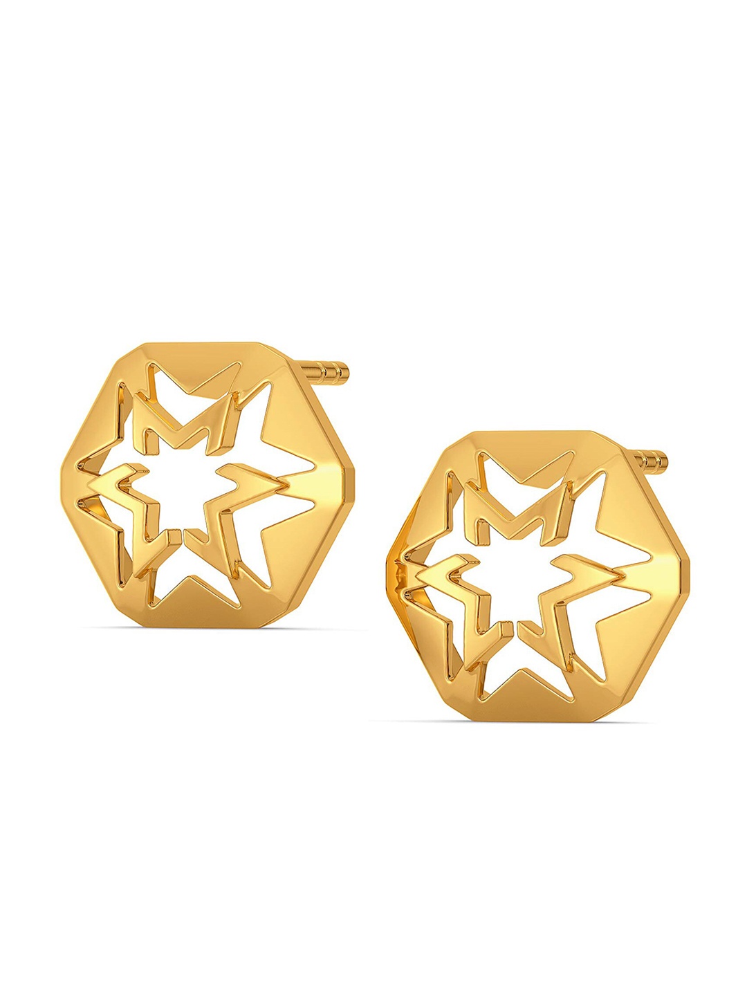 

MELORRA 18KT Gold Stellar Forever Hexagon Shaped Cut-Out Detail Stud Earrings-2.79 g