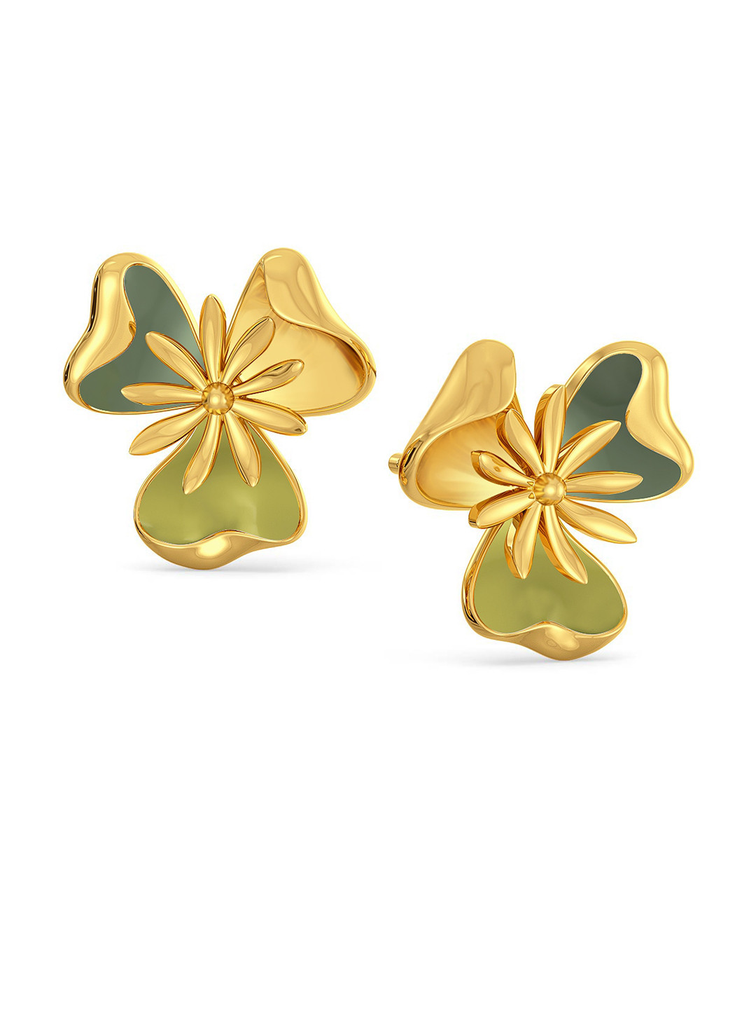 

MELORRA 18KT Gold Casa De Posy Floral Shaped Enamelled Stud Earrings-4.75 g