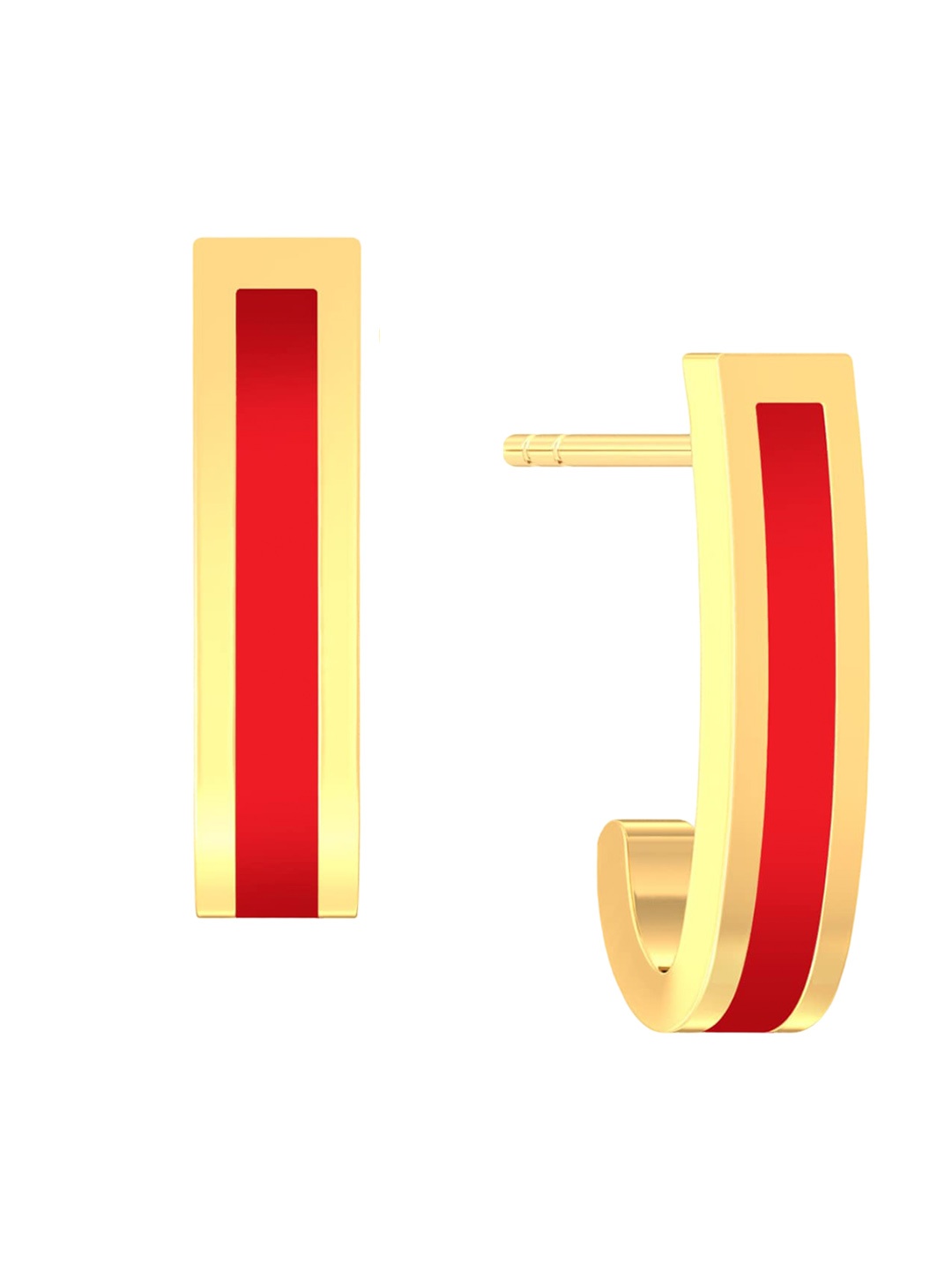 

MELORRA 18KT Gold Rise & shine J-Shaped Enamelled Half Hoop Earrings-3.65 g