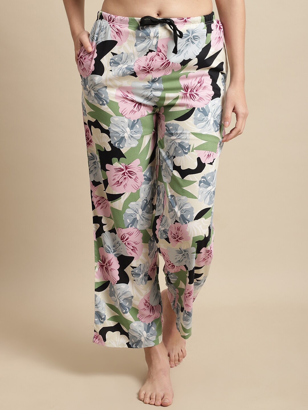 

Kanvin Women Printed Mid-Rise Lounge Pants, White