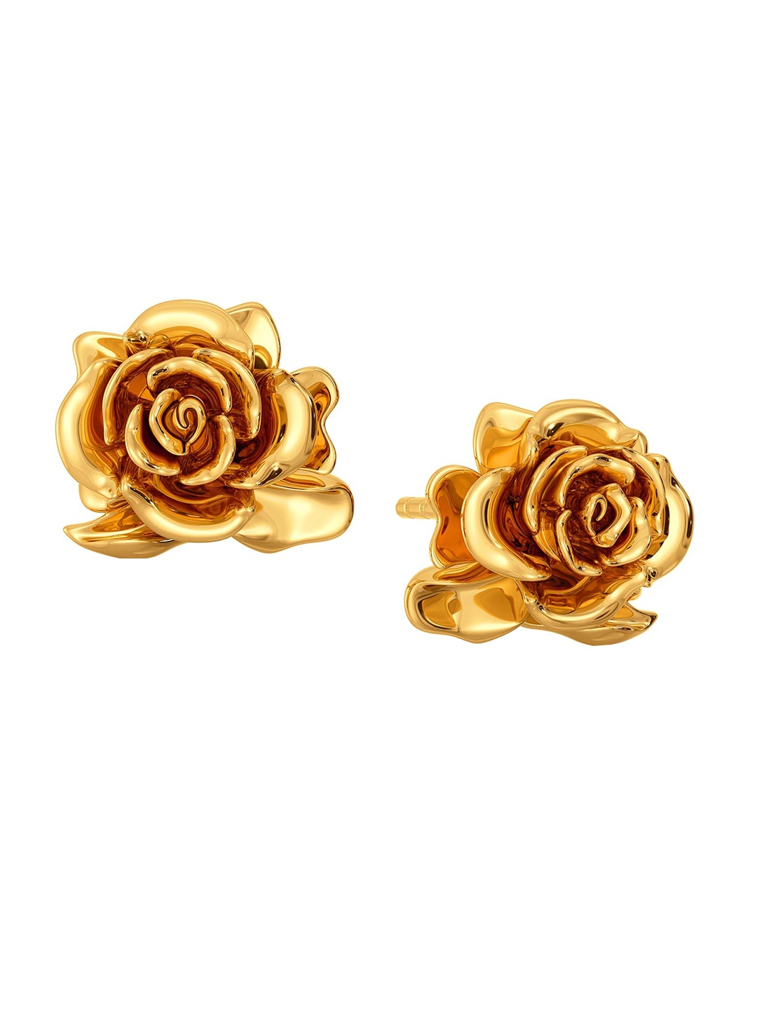 

MELORRA 18KT Gold Roses N Thorns3D Rose Shaped Stud Earrings-4.35 g