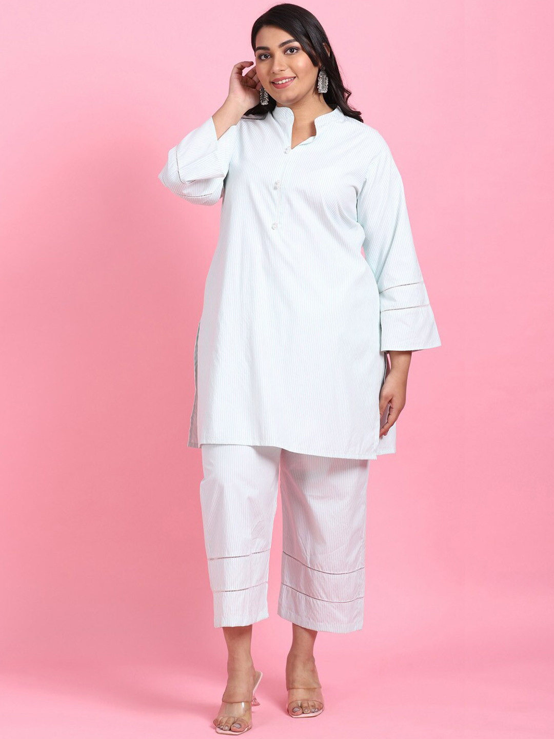 

LastInch Striped Pure Cotton Kurta with Trousers, Blue